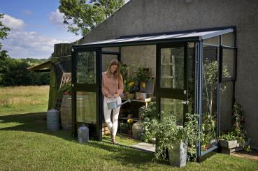 Preview: Gewächshaus Juliana Veranda 4,4 m² Anthrazit Schwarz 3mm Sicherheitsglas